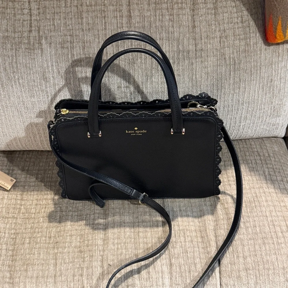 Kate Spade Black Scallop Lace Satchel 8 x 11 detachable strap gently used - Picture 12 of 12